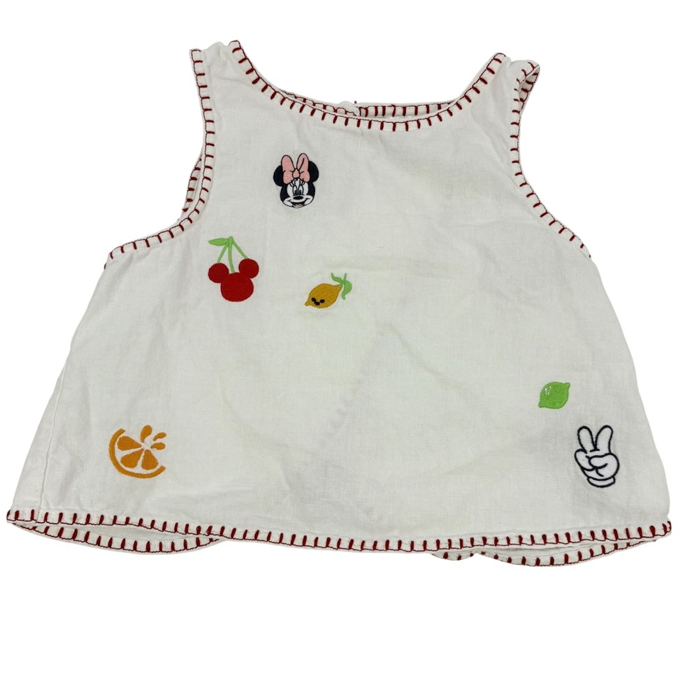 Old Navy Disney Tank Top Kids Size 8 White Minnie Mouse Fruit Embroidered Linen